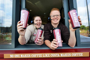 At the drive-through window are Assistant Manager Charlotte Pegg, and Joseph Barrow