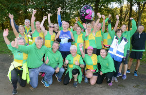 Jim Hussey celebrates with team mates from Teford Harriers Running Club 