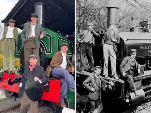 Supporting image for story: Telford volunteers complete engine renovation and replicate 1890s photo of mining company workers