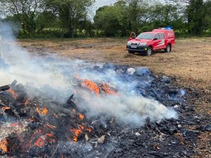 Supporting image for story: Smoke covers A53 as fire crews called to rubber and plastic blaze