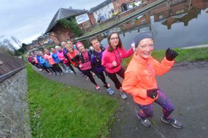  Sally Johnson leading out runners on a canal to Newtown, its part of a series of runs this year raising money for Harry Johnson Trust, Make a Wish and Child Cancer UK