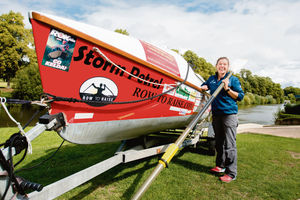 Kelda with her boat Storm Petrel before the trip