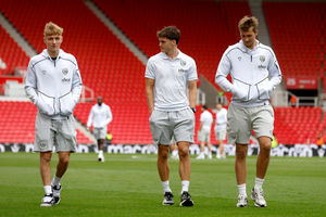 Bostock with fellow academy graduates Alex Williams and Joe Wallis (Photo by Adam Fradgley/West Bromwich Albion FC via Getty Images)