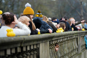 Crowds of people gathered to watch the race.