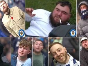 Supporting image for story: Do you recognise any of these men? Police share 25 images in appeal after Wolves v West Brom violence