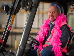 Supporting image for story: Spencer sports pink beard for charity in mother-in-law's memory
