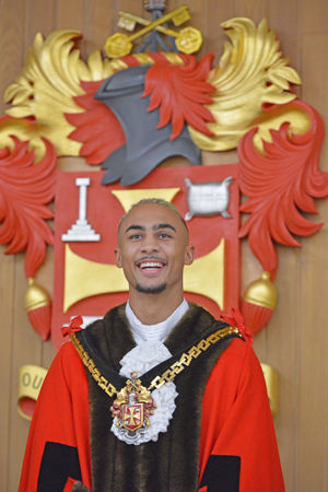 Olympic boxer Ben Whittaker becomes Mayor of Wolverhampton for the day with the help of Mayor Greg Brackenridge.