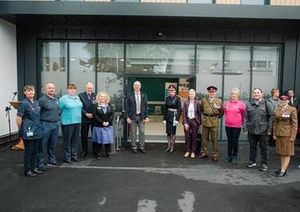 Dignitaries outside the veterans' centre