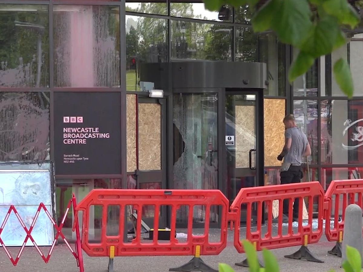 Windows smashed at BBC building and daubed with ‘Free Gaza’ graffiti