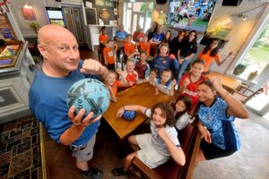 Girls from Ladies Lightmoor Under 9's, Lawley Galaxy FC, Galaxy Girls, Allscott Heath FC. Front 4 are: Landlord: Gary Stelling, Elisa Thomas 11, Nancy Heywood 8 and Kellie Cheshire