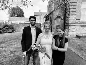 Jez and Evie after performing a wedding and capturing a moment with the beautiful bride
