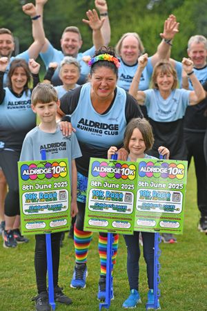 Aldridge running club 10K on Sunday 8th June. Pictured front is Jo Yarnall with brothers Theodre, 8, and Cole, 5, Jones