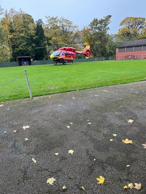 The air ambulance on the bowling green