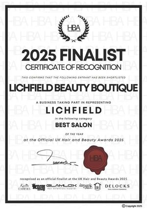 Lichfield Beauty Boutique certificate of recognition