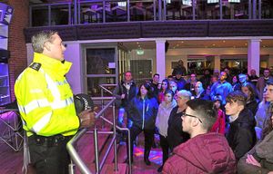 Chief Inspector Tom Harding giving the search briefing to volunteers joining the search for Daniel, inside the Buttermarket