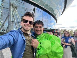 Shropshire Star's Nick Humphreys with Finland fan Beto Popocatepetl
