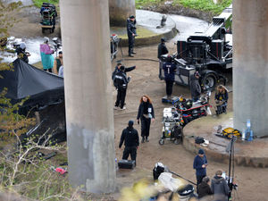 Supporting image for story: Video and pictures as filming takes place under M5 and M6 bridges for new Steven Knight drama