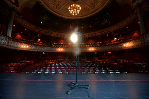 A ghost light on stage at Wolverhampton Grand Theatre