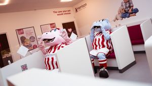 Pottermiss and Pottermus get comfortable in the waiting area.