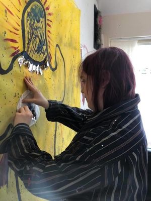 Grace working on her degree pieces