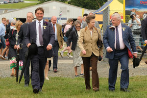 The Princess Royal arriving at the main ring to be greeted by Assistant Honoroary Director for the horse section, and former Brecon and Radnorshire MP Chris Davies. Image by Andy Compton