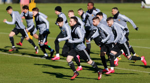Wolverhampton Wanderers' Diogo Jota (centre) and team-mates during the training session