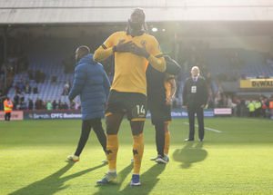 Tolu Arokodare acknowledges the travelling fans after defeat at Crystal Palace. He was subject to vile online racial abuse in the wake of the game. (Photo by Paul Harding/Getty Images)