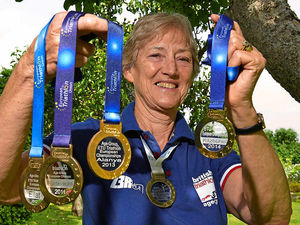 Supporting image for story: Shropshire runner Hilary, 70, completes triathlon feat