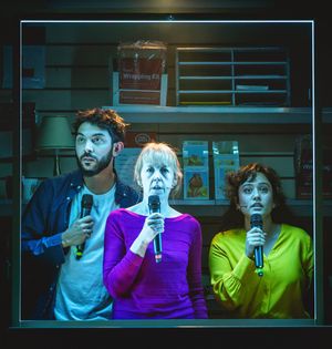 Samuel Gosrani, Victoria Brazier and Charlotte Delima, in Make Good, Pentabus and New Perspectives' musical about the the Post Office Scandal, which raised money for the Horizon Scandal Fund.