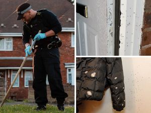 Damage caused by a shotgun attack in Wolverhampton on Good Friday