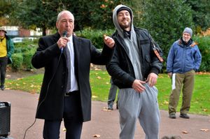 Councillor Steve Evans gets heckled by a climate change denier