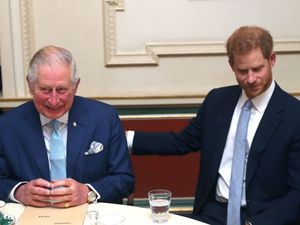 Charles and Harry sit together during a discussion about violent youth crime at a forum held at Clarence House in London