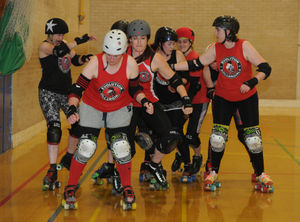 Evolution Roller Derby members, at Sundome Centre, Shrewsbury..