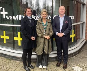 Ruth Ross and British Chambers of Commerce president Martha Lane-Fox at Harper Adams with Ken Sloan