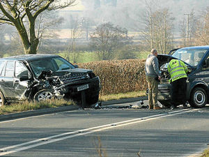 Supporting image for story: Route blocked as minibus and 4x4 collide on A49