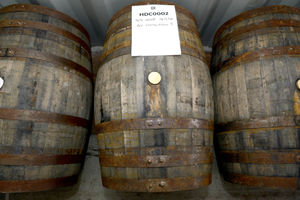 Three barrels of their first lot of whiskey