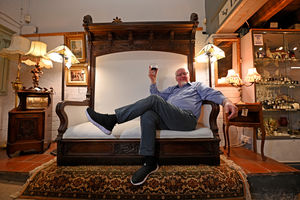  John Ridgway relaxing on the seven foot sofa