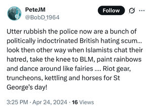 One of the offensive tweets made by Staffordshire county councillor Peter Mason prior to his election. Image posted by 'Reform Party UK Exposed' account on X. 
