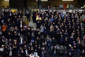 Travelling fans during the game between MK Dons and Shrewsbury Town