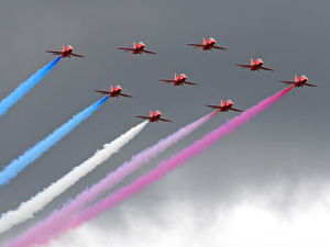 Supporting image for story: Watch: Planes, military helicopters and the famous Red Arrows amaze and astound at Cosford Air Show