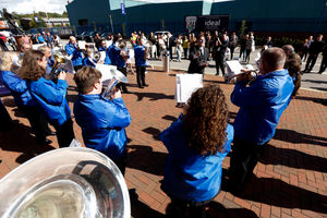 The Black Country Brass Band are conducted outside the ground.  (Photo by Adam Fradgley/West Bromwich Albion FC via Getty Images)