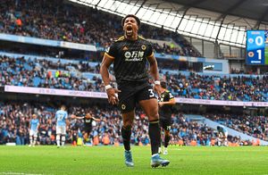 Adama Traore screams his joy after his second goal against champions Manchester City at The Etihad (AMA/Sam Bagnall)