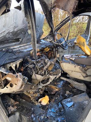 The burnt-out cab of the van. Photo: Market Drayton Fire Station