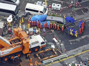Japan Sinkhole Rescue scene from above