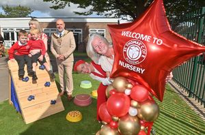 St Thomas C of E School have opened their new nursery in a brand new purpose built building. Pictured is, Wolverhampton Mayor, Craig Collingswood, School Head: Fiona Beardsley, invited VIP, Shonette Basson (Early Years Consultant), and Jacob, aged 3, and Seb, also aged 3, with Early Years Lead: Emma Beards.