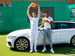 Supporting image for story: Andy Murray and Anthony Joshua join forces to pull wraps off new Jaguar Sportsbrake at Wimbledon - WATCH