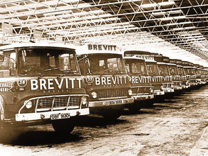Supporting image for story: 'Train travel - do the customers always come last?' - Your Letters and Brevitt lorries line up in a 1971 picture from the archive