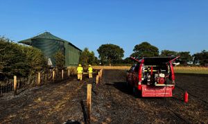 Photographs show the charred aftermath of the large field fire off the A49 in Prees, opposite the Holly Farm Garden Centre. Photo: Market Drayton Fire Station