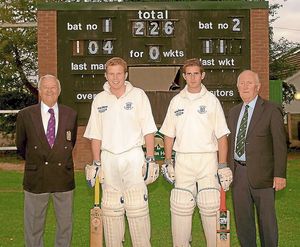 A record that had stood since Saturday 12th September 1953 at Newport Cricket Club, a Double century stand was broken by the Furniss brothers when they beat 219 record
picture shows from left to right
Gerry Gladwell, Paul Furniss, Roberto Furniss, Colin Wright