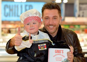 Gino D'Acampo at Wolverhampton's Food Warehouse. Pictured with Murphy Gill 3 from Albrighton